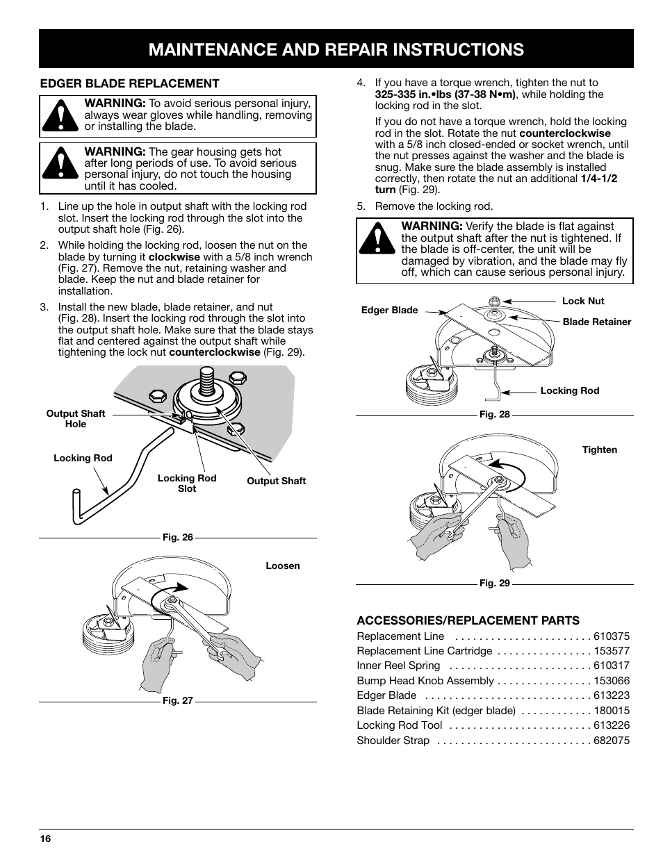 Maintenance and repair instructions | Ryobi 130rEB User Manual | Page 16 / 20