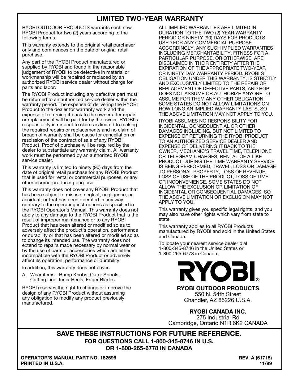 Ryobi 130rEB User Manual | Page 20 / 20