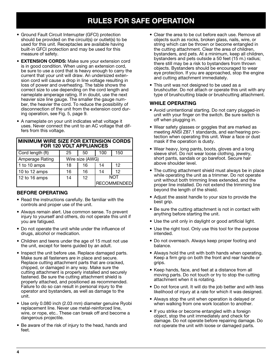 Rules for safe operation | Ryobi 130rEB User Manual | Page 4 / 20