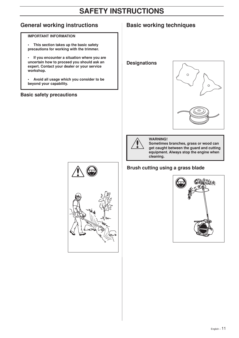 Safety instructions, General working instructions, Basic working techniques | Ryobi 240RJ User Manual | Page 11 / 37