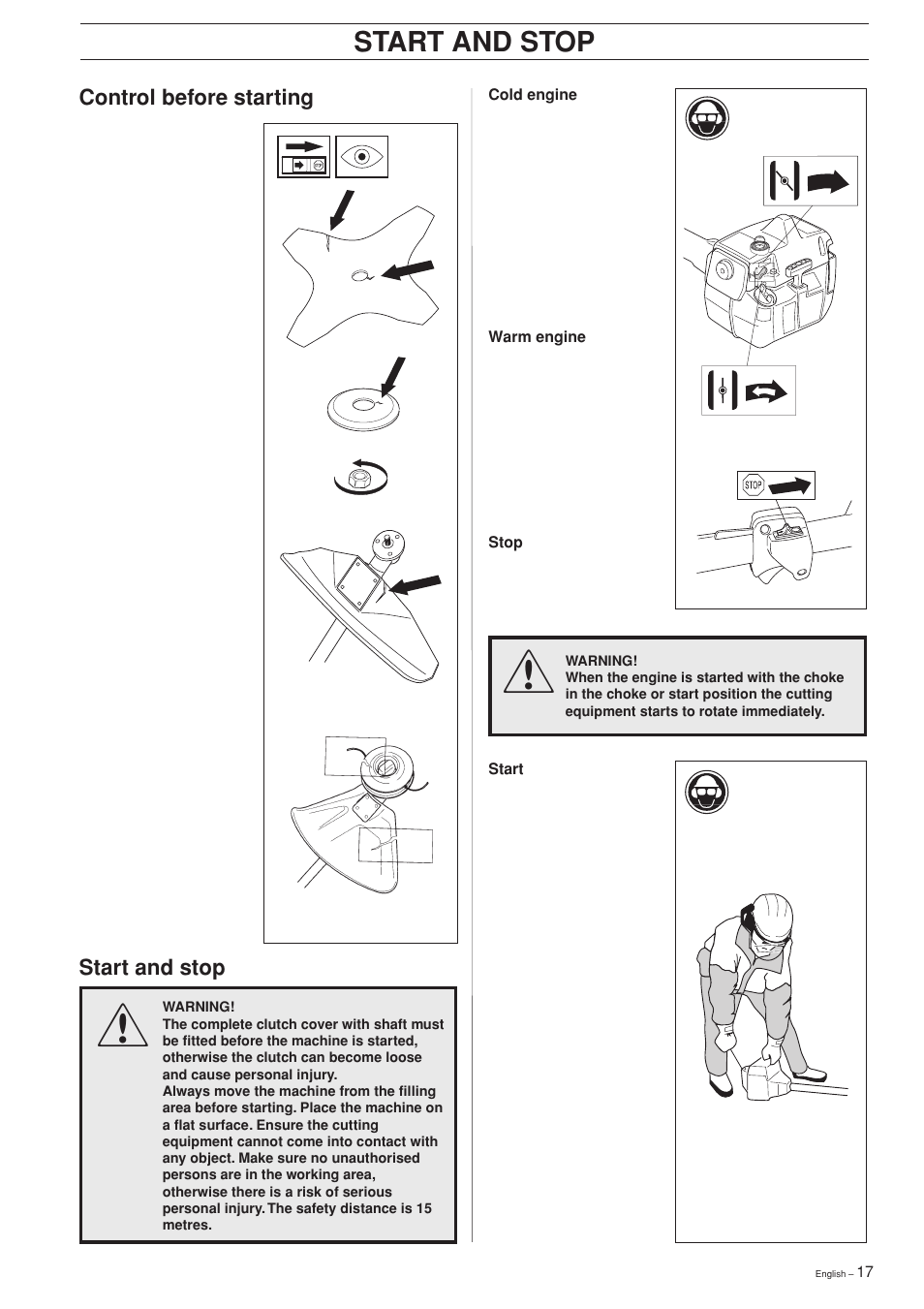 Start and stop | Ryobi 240RJ User Manual | Page 17 / 37