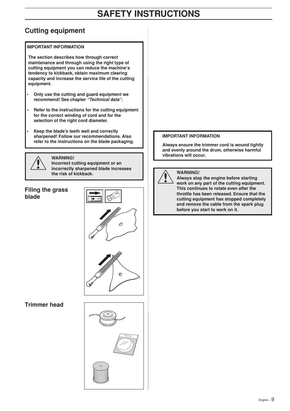 Safety instructions, Cutting equipment | Ryobi 240RJ User Manual | Page 9 / 37