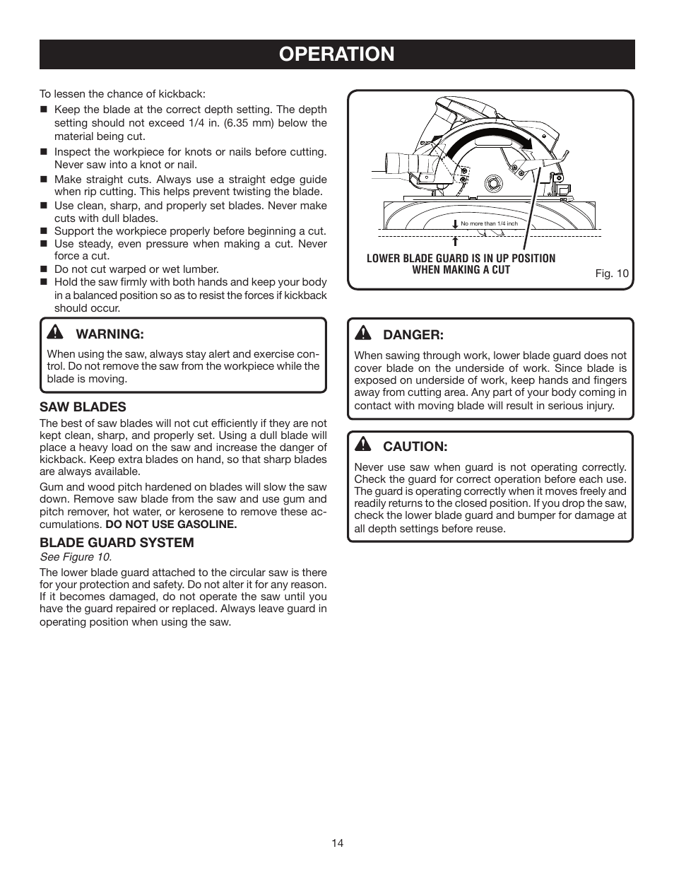 Operation | Ryobi CSB141LZ User Manual | Page 14 / 24