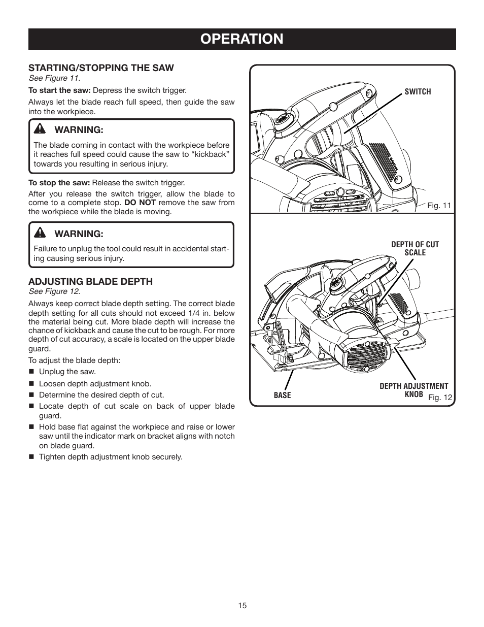 Operation | Ryobi CSB141LZ User Manual | Page 15 / 24