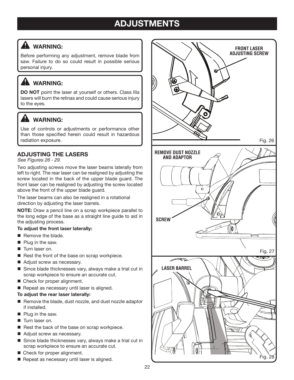 Adjustments | Ryobi CSB141LZ User Manual | Page 22 / 24