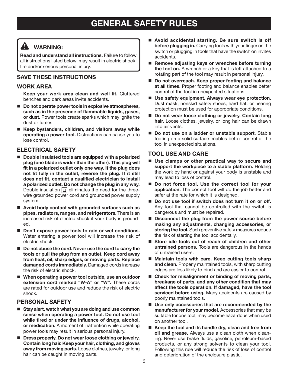 General safety rules | Ryobi CSB141LZ User Manual | Page 3 / 24