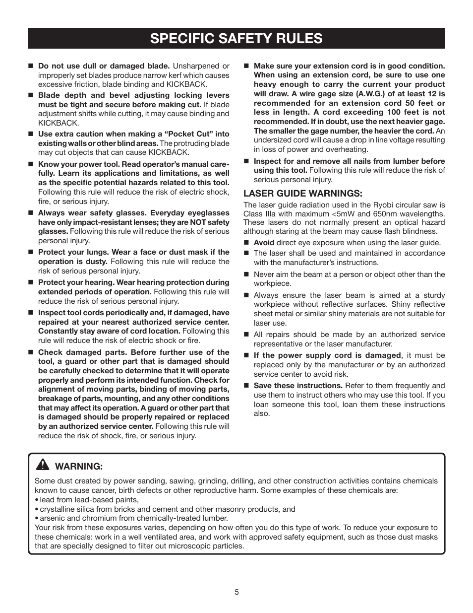 Specific safety rules | Ryobi CSB141LZ User Manual | Page 5 / 24