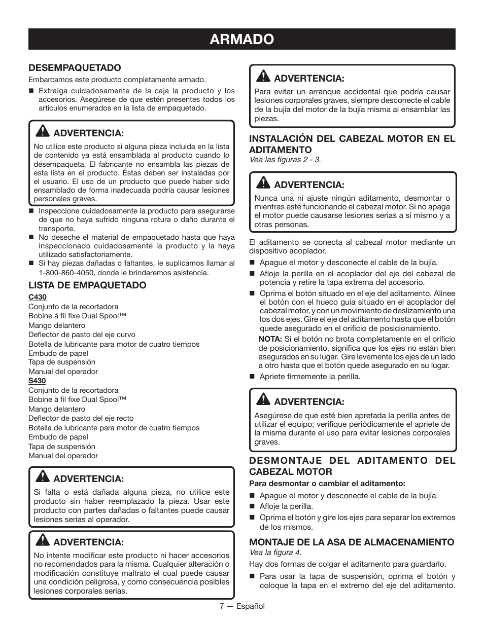 Armado | Ryobi S430 RY34441 User Manual | Page 43 / 56