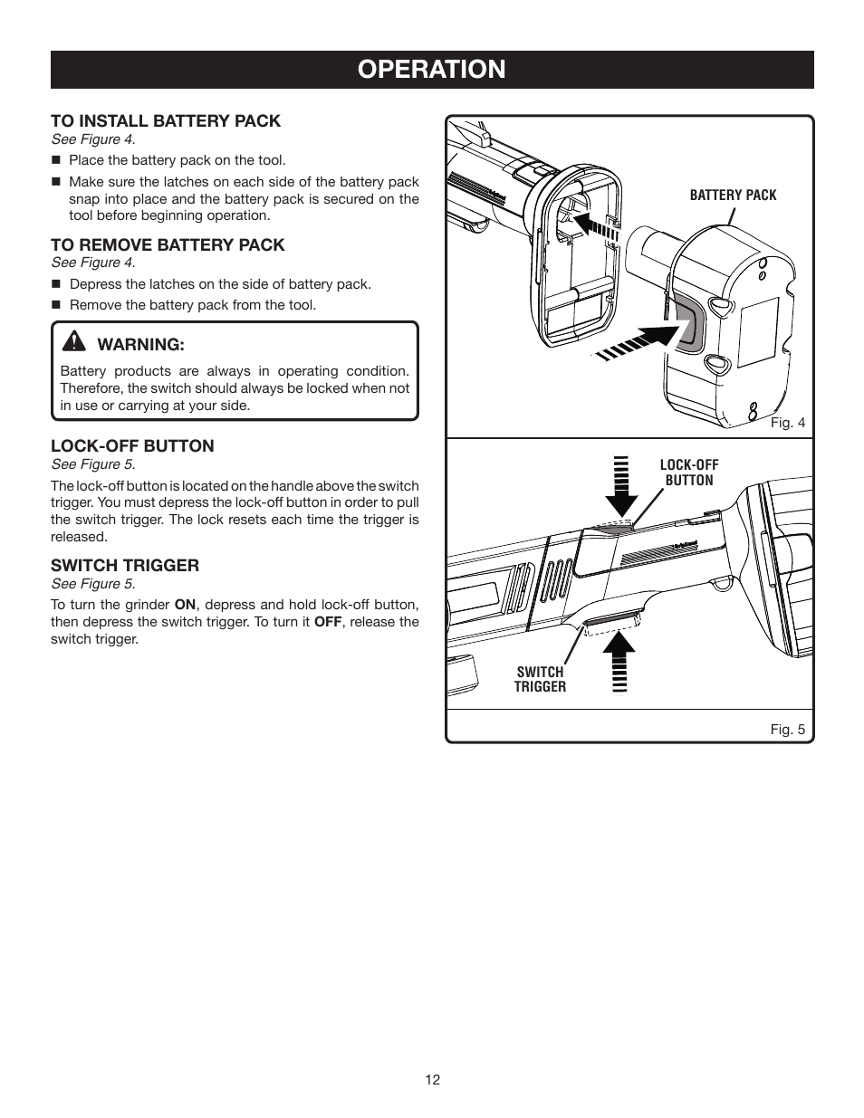 Operation | Ryobi P420 User Manual | Page 12 / 18