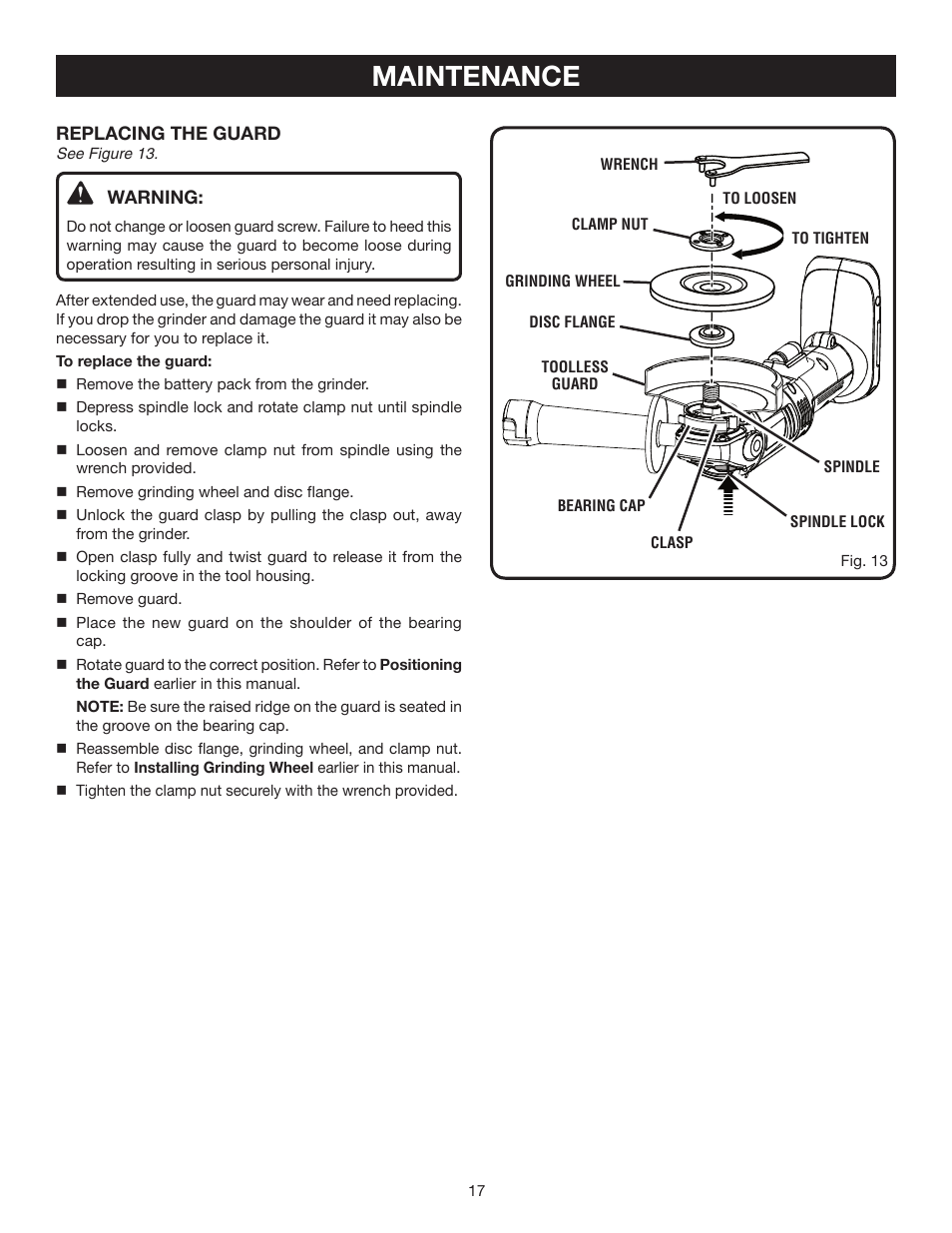 Maintenance | Ryobi P420 User Manual | Page 17 / 18