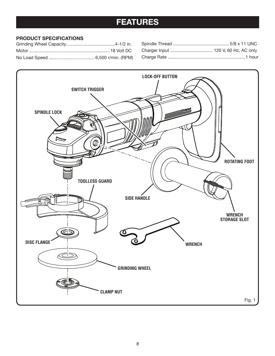 Features | Ryobi P420 User Manual | Page 8 / 18