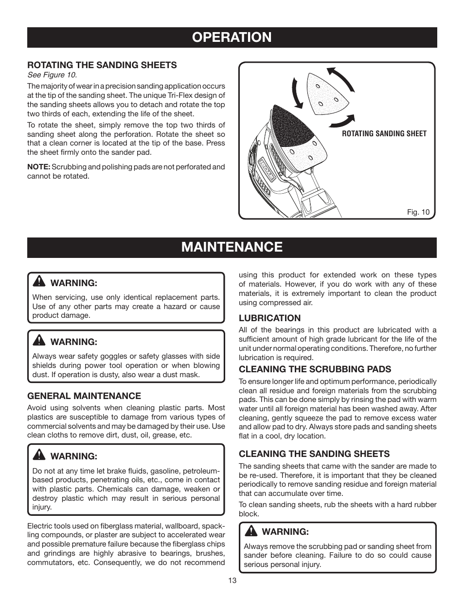 Maintenance, Operation | Ryobi CFS1503K User Manual | Page 13 / 14