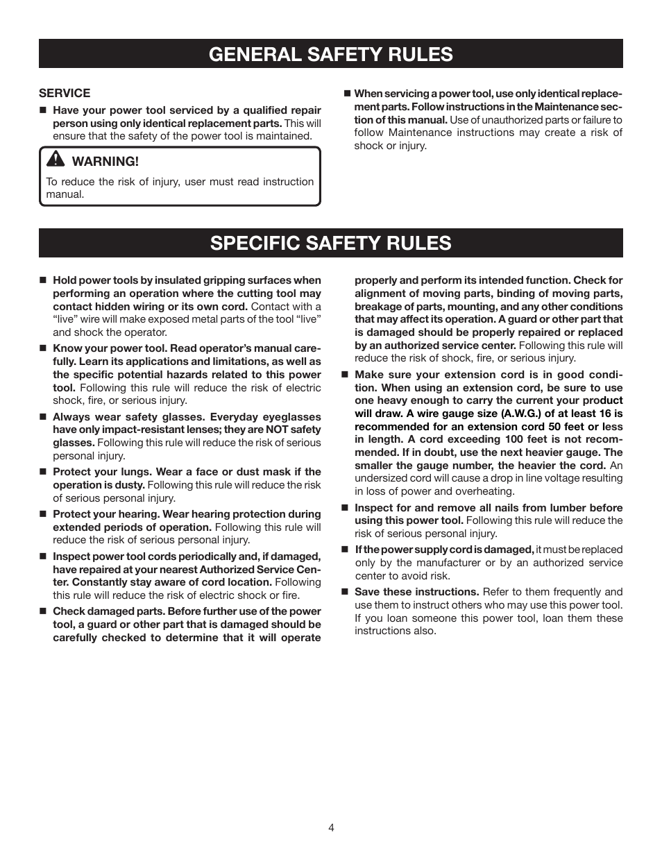 General safety rules specific safety rules | Ryobi CFS1503K User Manual | Page 4 / 14