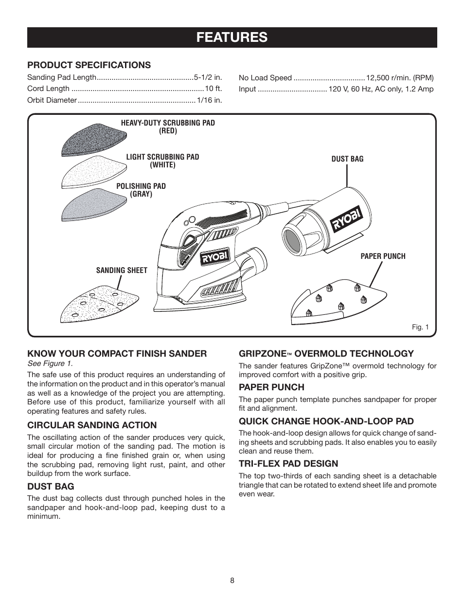 Features | Ryobi CFS1503K User Manual | Page 8 / 14