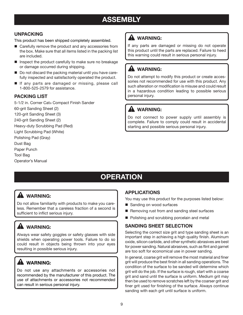 Assembly, Operation | Ryobi CFS1503K User Manual | Page 9 / 14