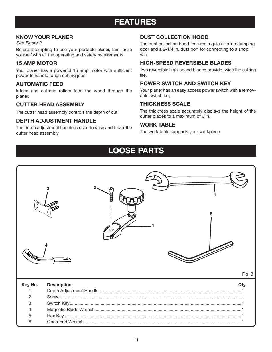Features, Loose parts | Ryobi AP1301 User Manual | Page 11 / 22