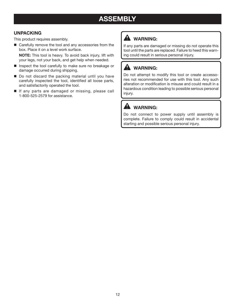 Assembly | Ryobi AP1301 User Manual | Page 12 / 22