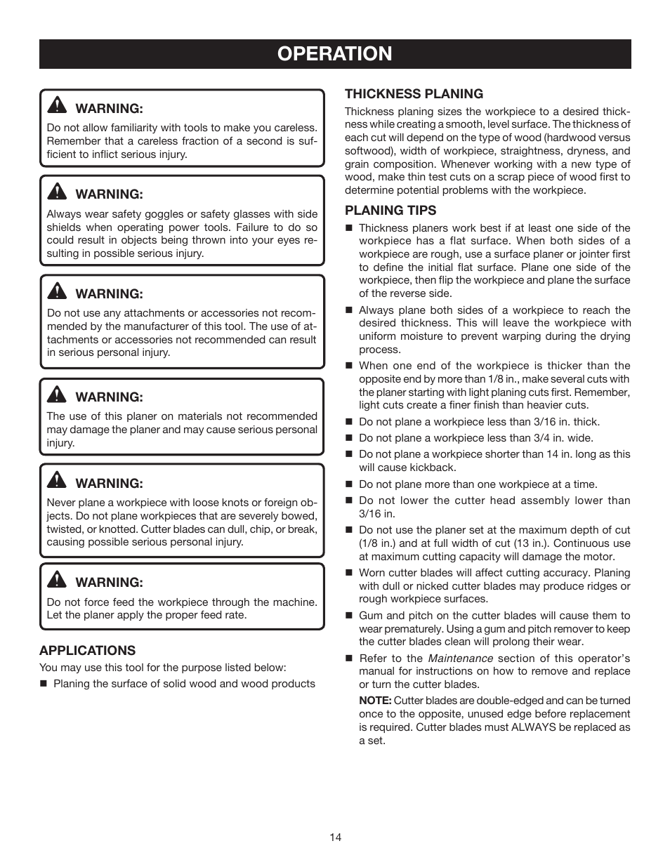 Operation | Ryobi AP1301 User Manual | Page 14 / 22