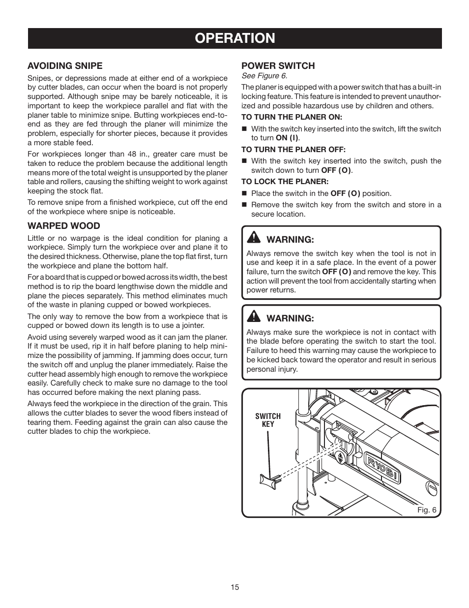 Operation | Ryobi AP1301 User Manual | Page 15 / 22