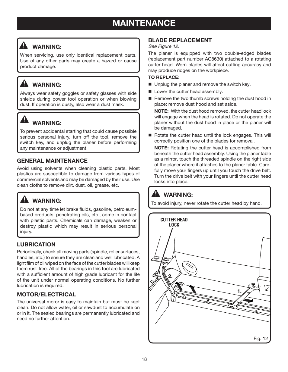 Maintenance | Ryobi AP1301 User Manual | Page 18 / 22