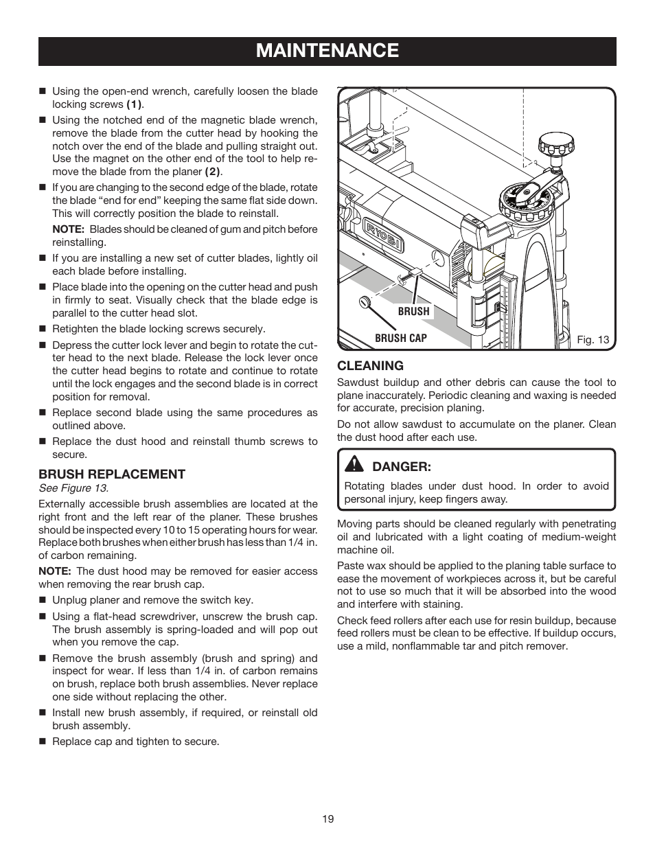 Maintenance | Ryobi AP1301 User Manual | Page 19 / 22