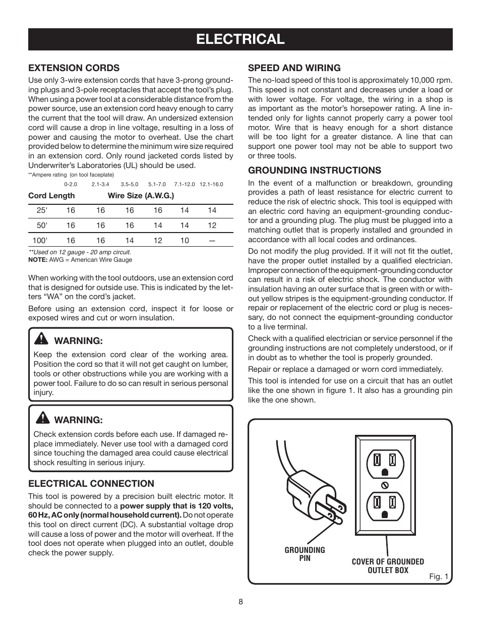 Electrical | Ryobi AP1301 User Manual | Page 8 / 22