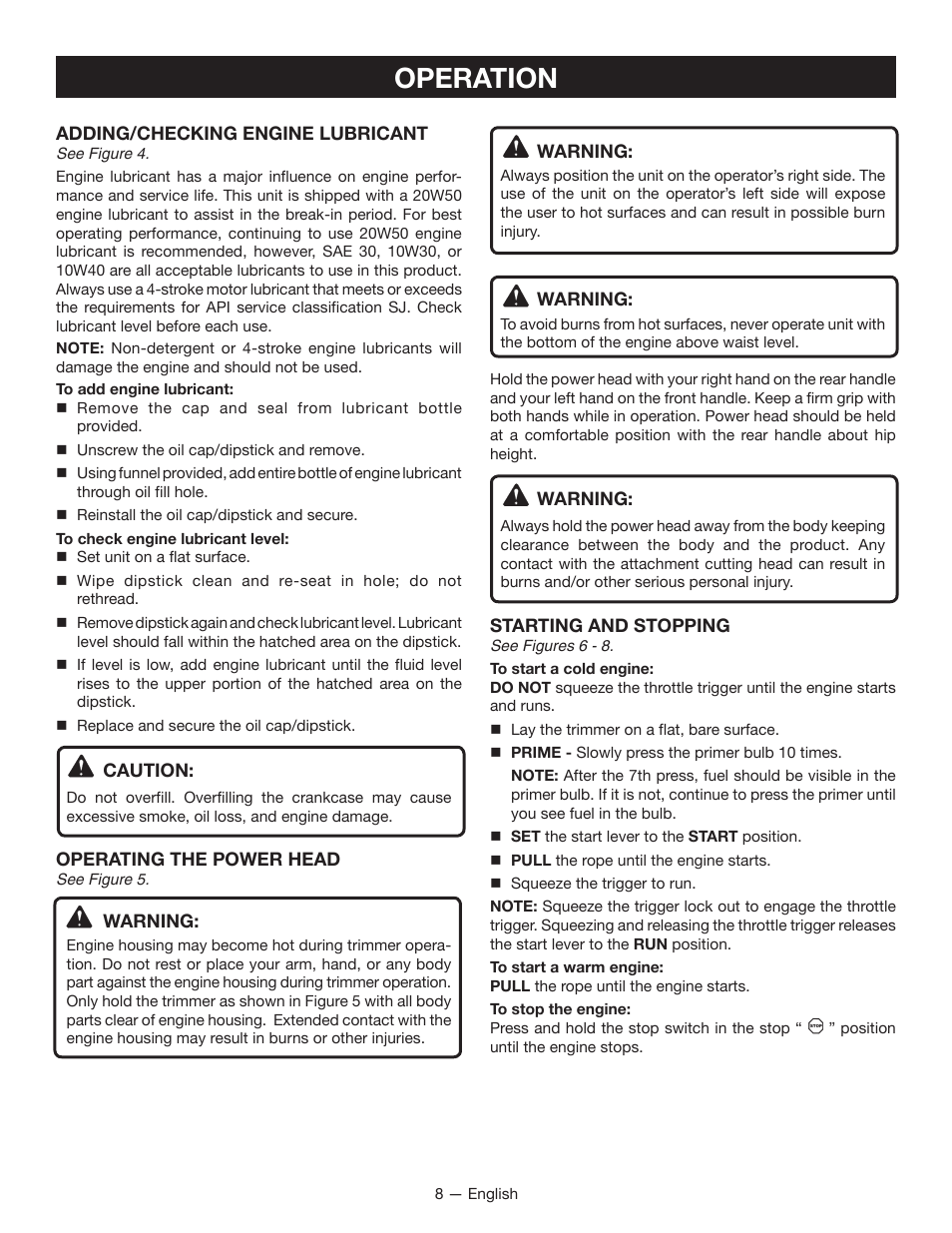 Operation | Ryobi RY34000 User Manual | Page 10 / 42