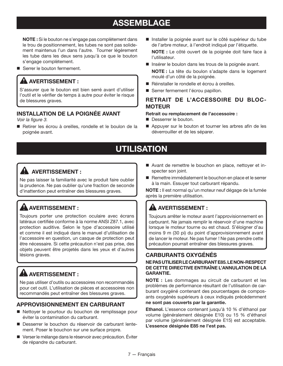 Assemblage, Utilisation | Ryobi RY34000 User Manual | Page 21 / 42