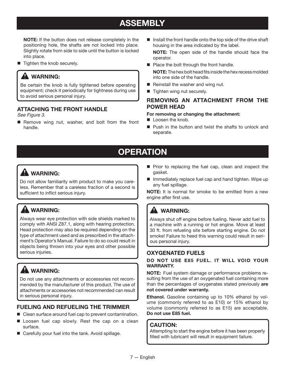 Assembly, Operation | Ryobi RY34000 User Manual | Page 9 / 42