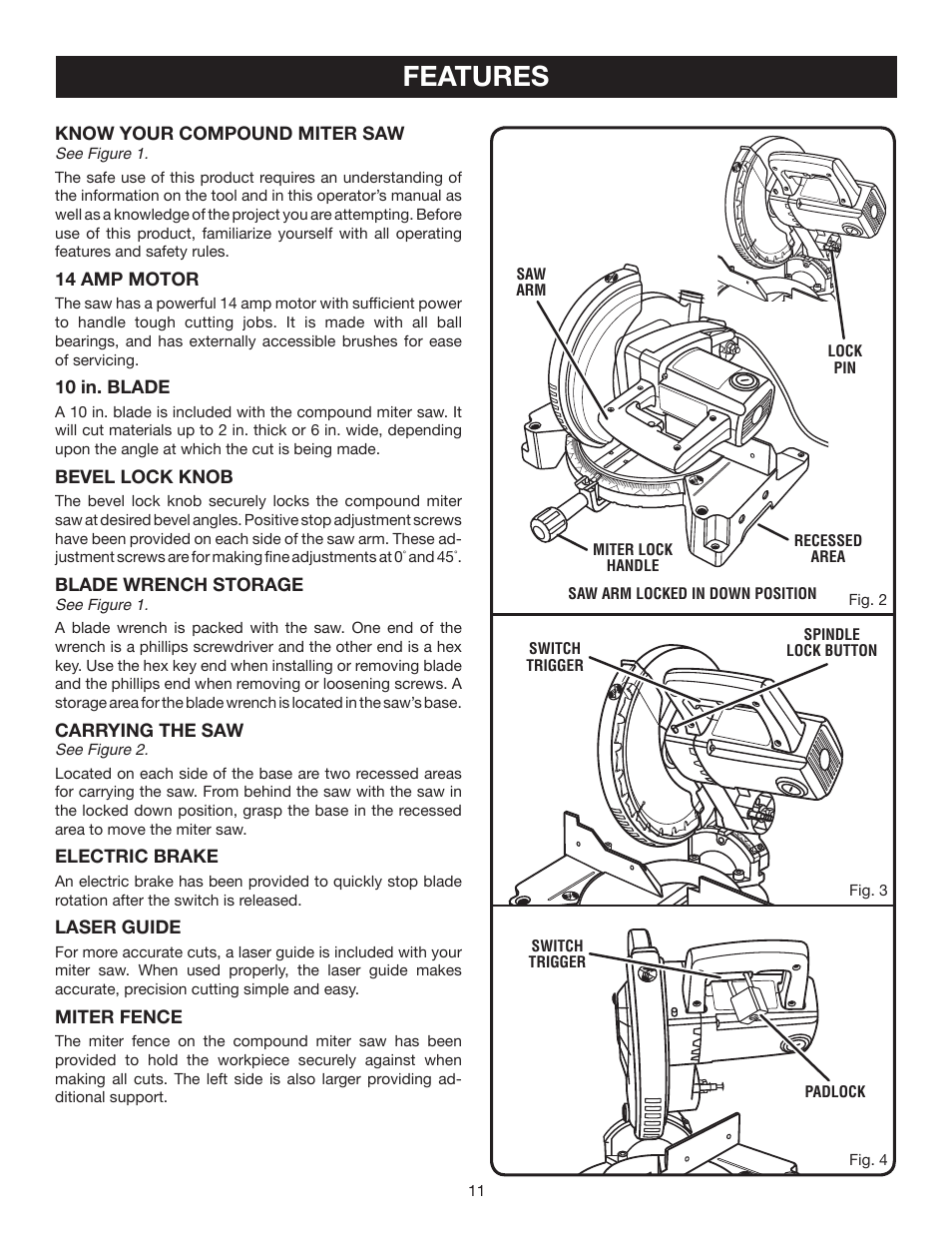 Features | Ryobi TS1342L User Manual | Page 11 / 96