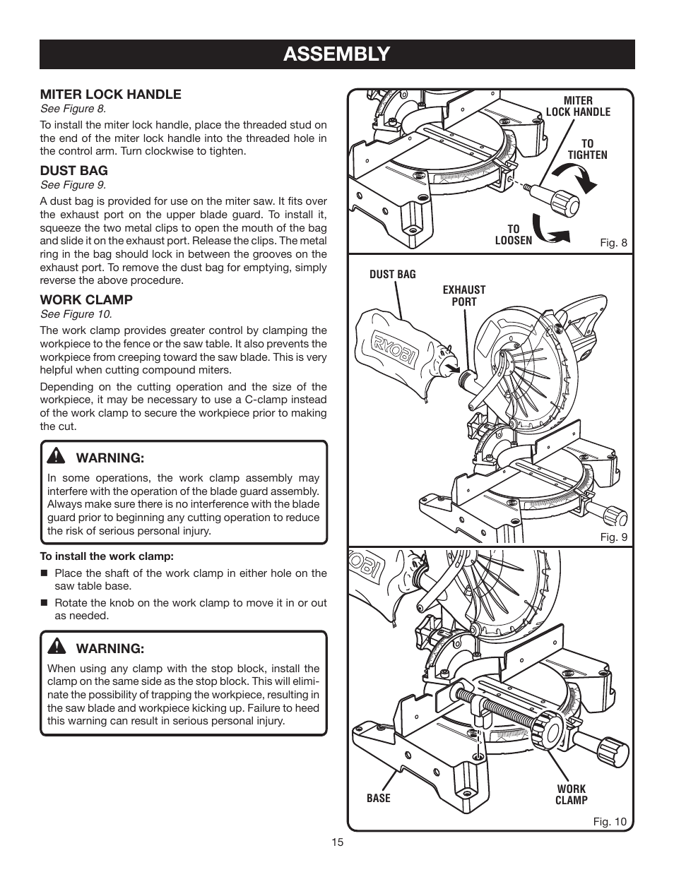 Assembly | Ryobi TS1342L User Manual | Page 15 / 96