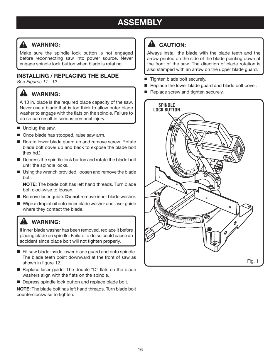 Assembly | Ryobi TS1342L User Manual | Page 16 / 96