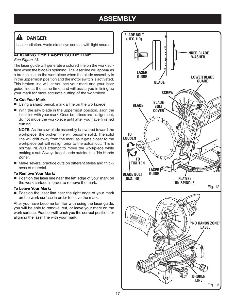 Assembly | Ryobi TS1342L User Manual | Page 17 / 96