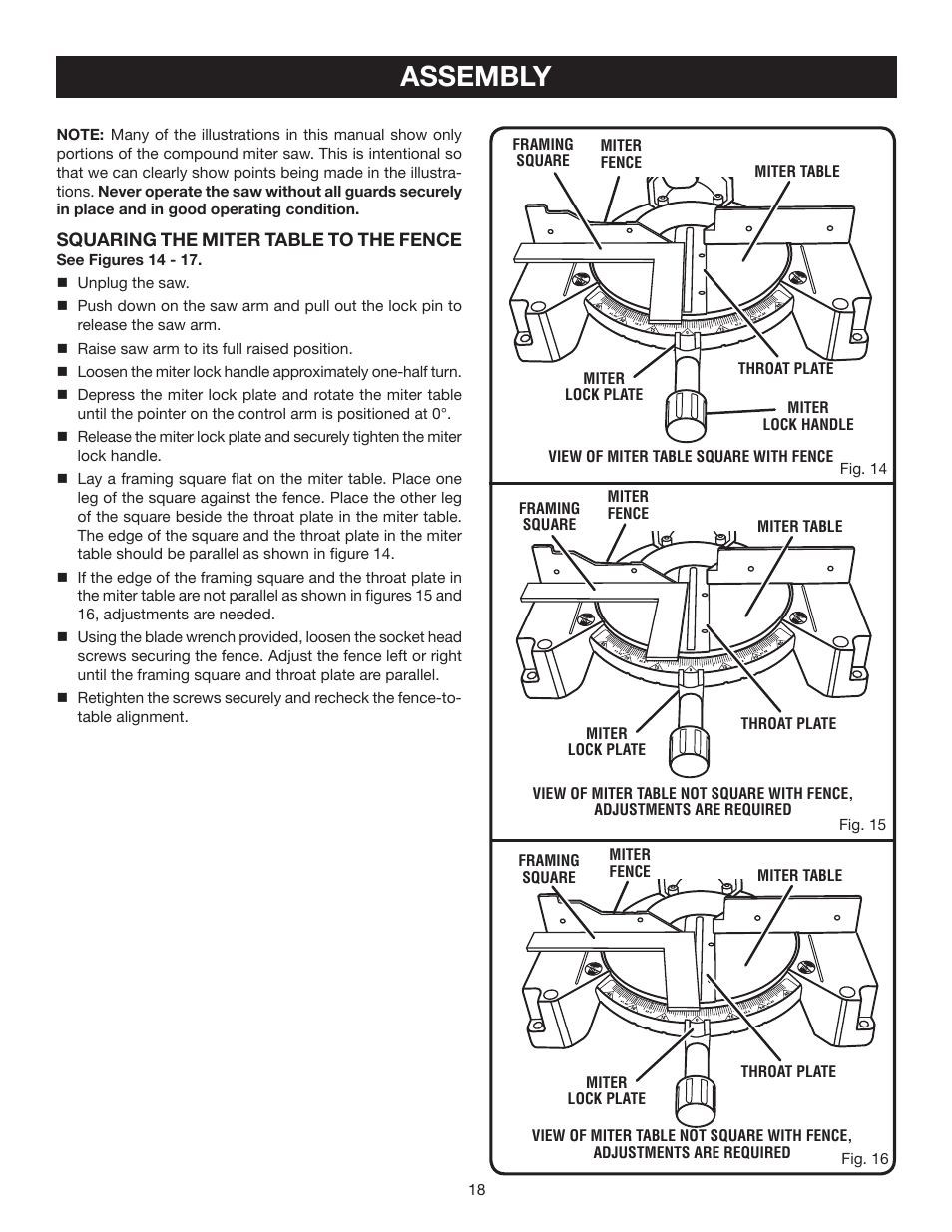 Assembly | Ryobi TS1342L User Manual | Page 18 / 96