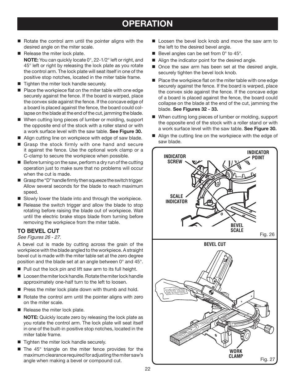 Operation | Ryobi TS1342L User Manual | Page 22 / 96