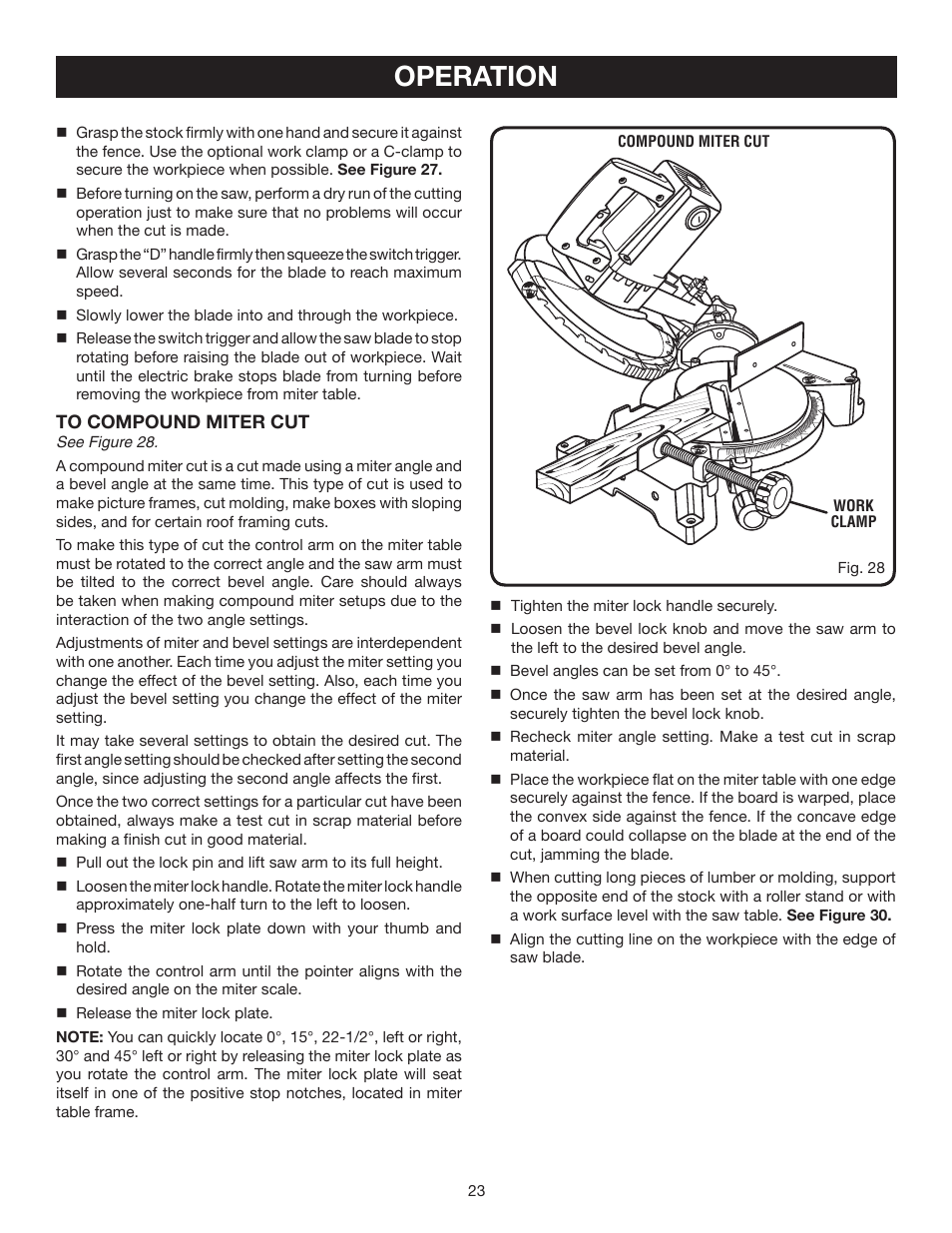 Operation | Ryobi TS1342L User Manual | Page 23 / 96