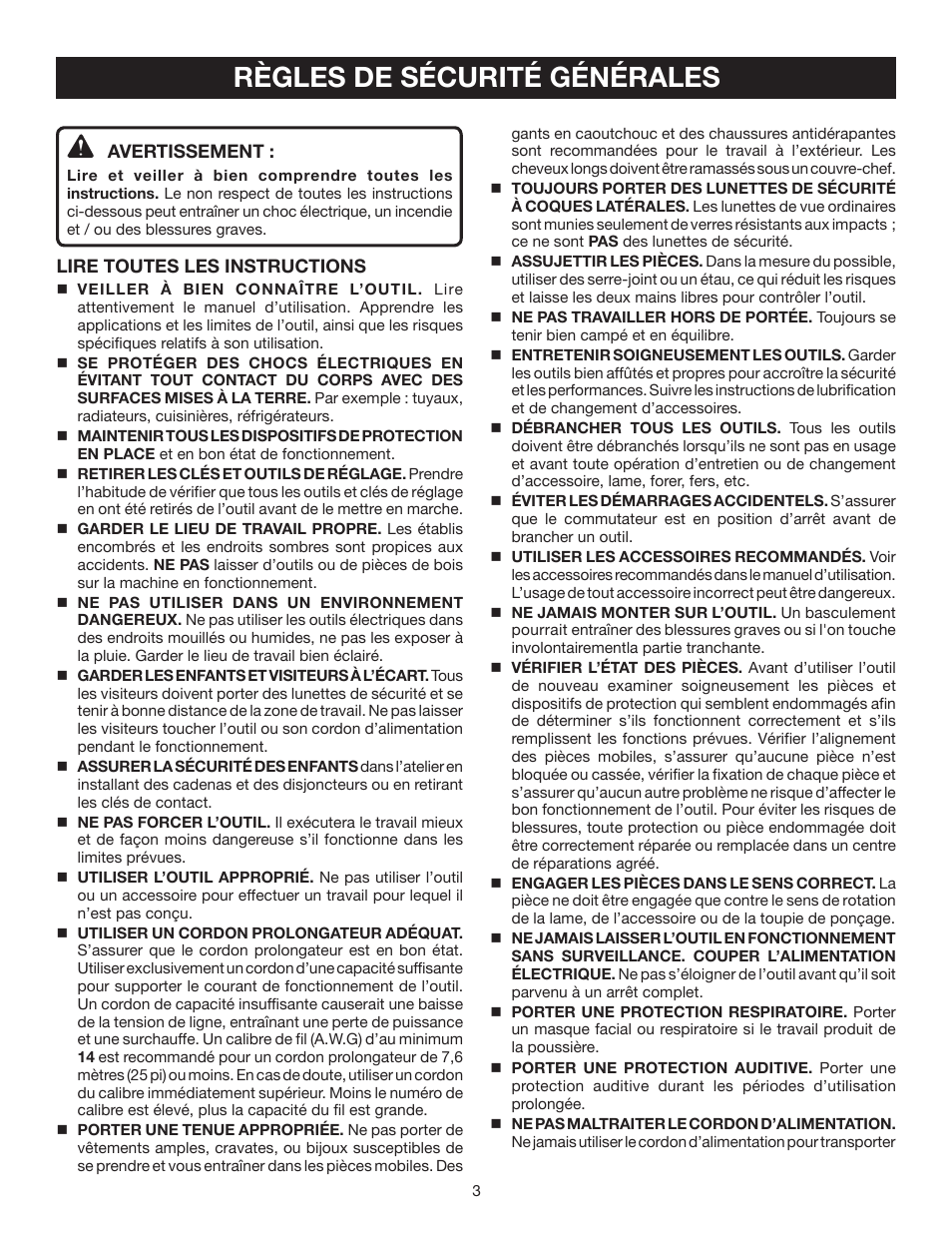 Règles de sécurité générales | Ryobi TS1342L User Manual | Page 35 / 96