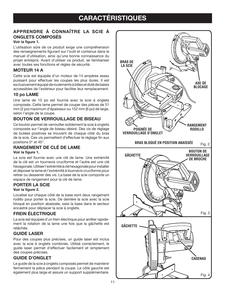 Caractéristiques | Ryobi TS1342L User Manual | Page 43 / 96