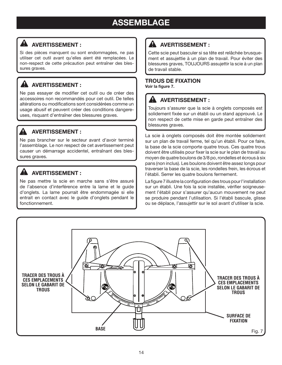 Assemblage | Ryobi TS1342L User Manual | Page 46 / 96