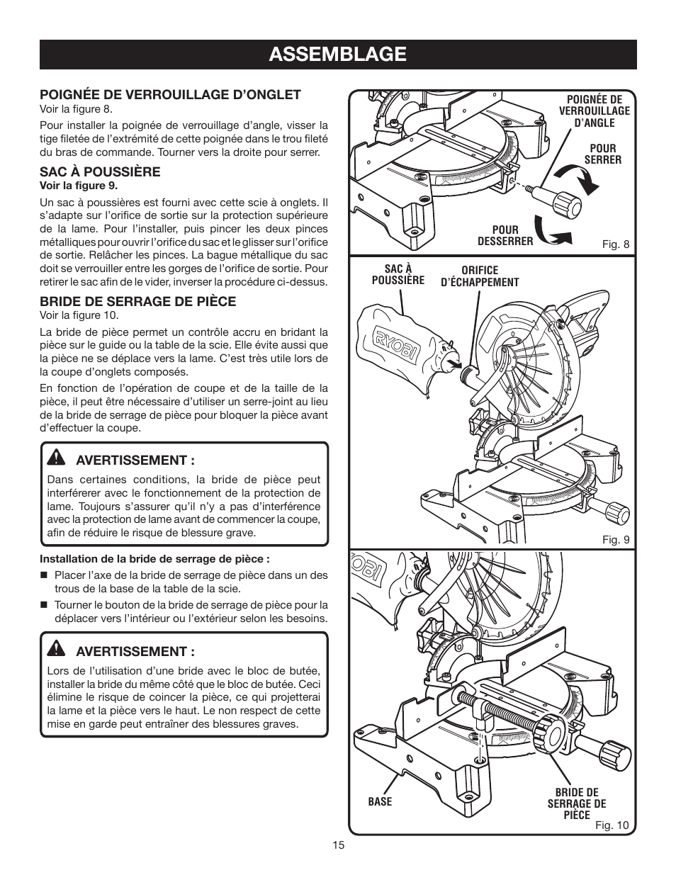 Assemblage | Ryobi TS1342L User Manual | Page 47 / 96