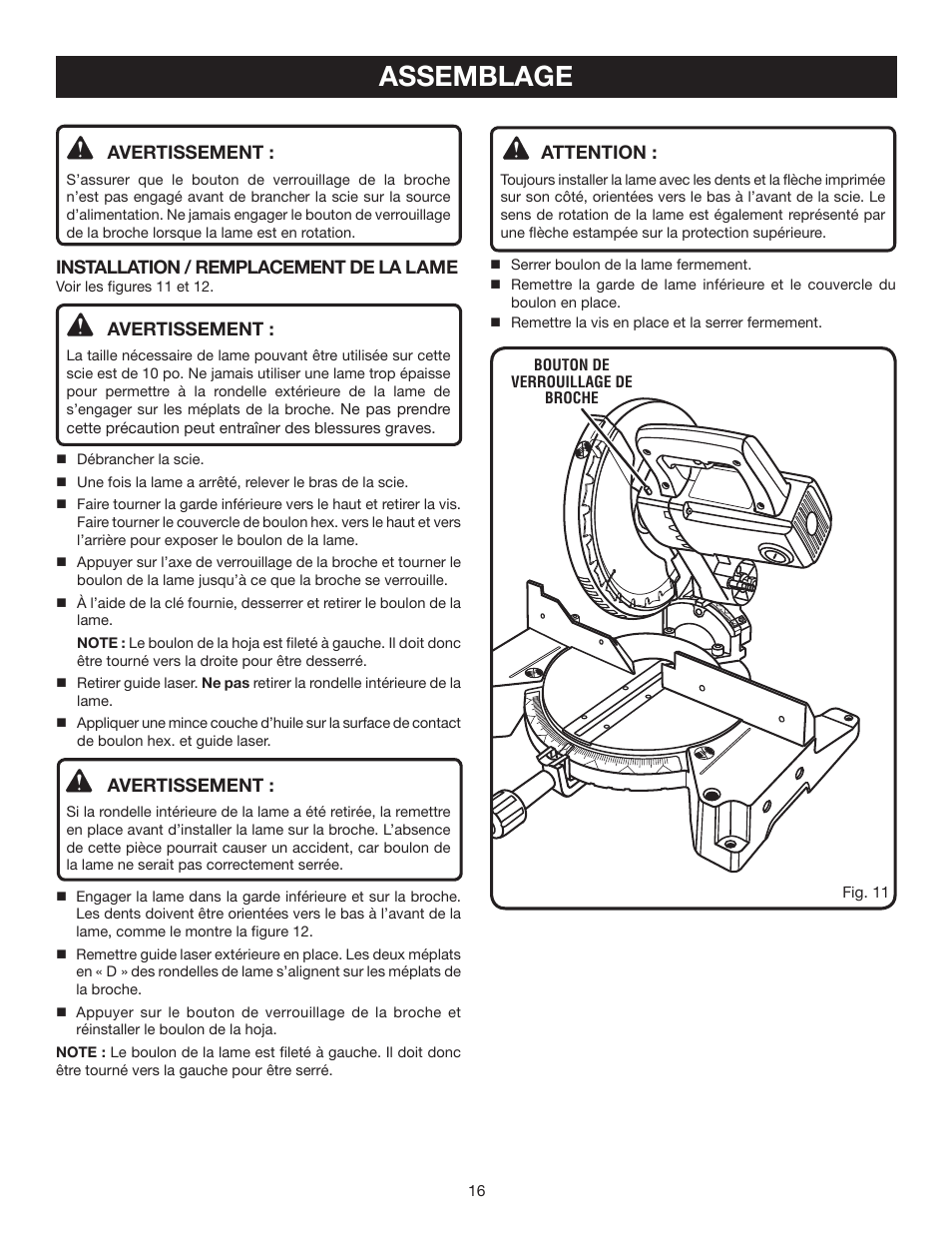 Assemblage | Ryobi TS1342L User Manual | Page 48 / 96