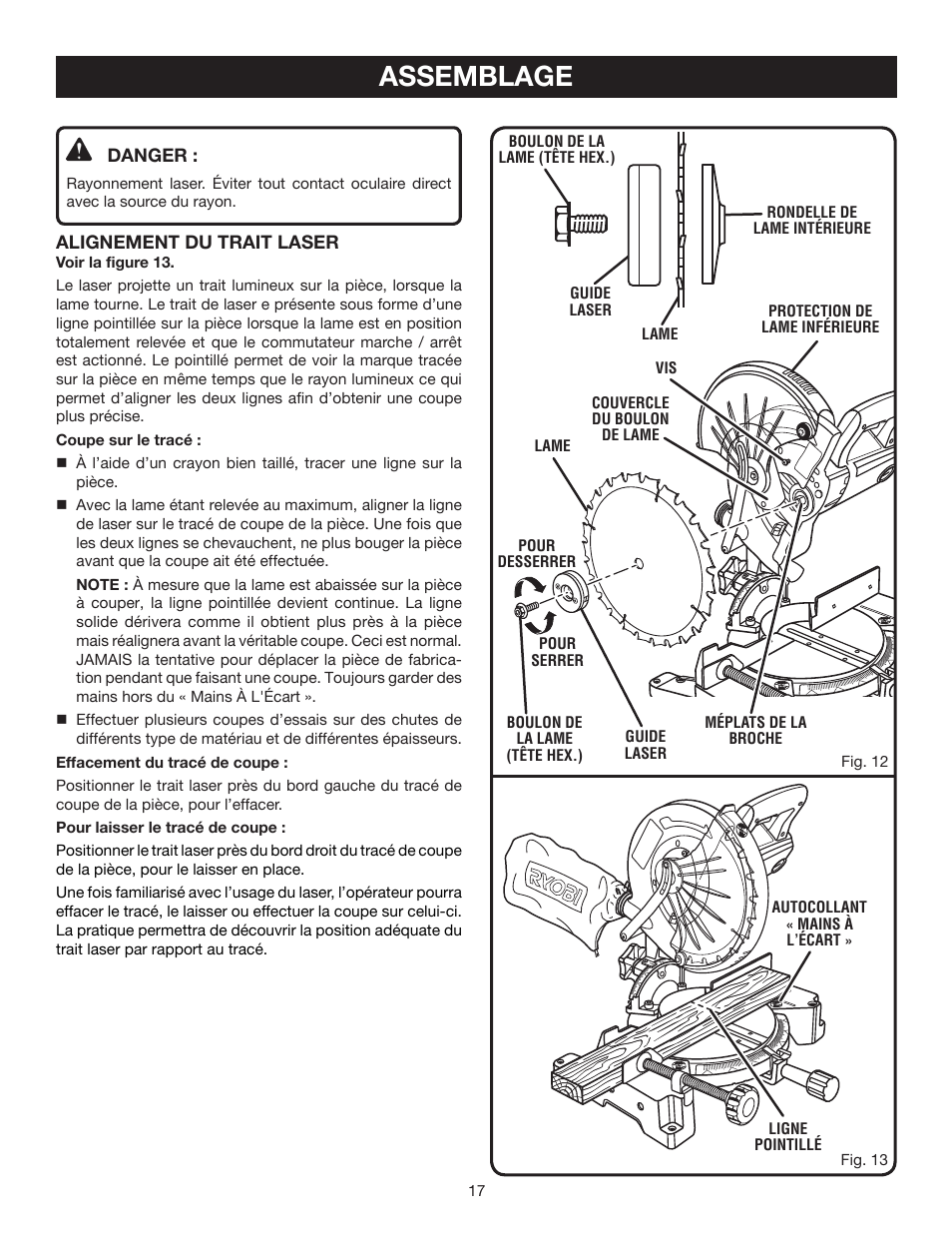 Assemblage | Ryobi TS1342L User Manual | Page 49 / 96