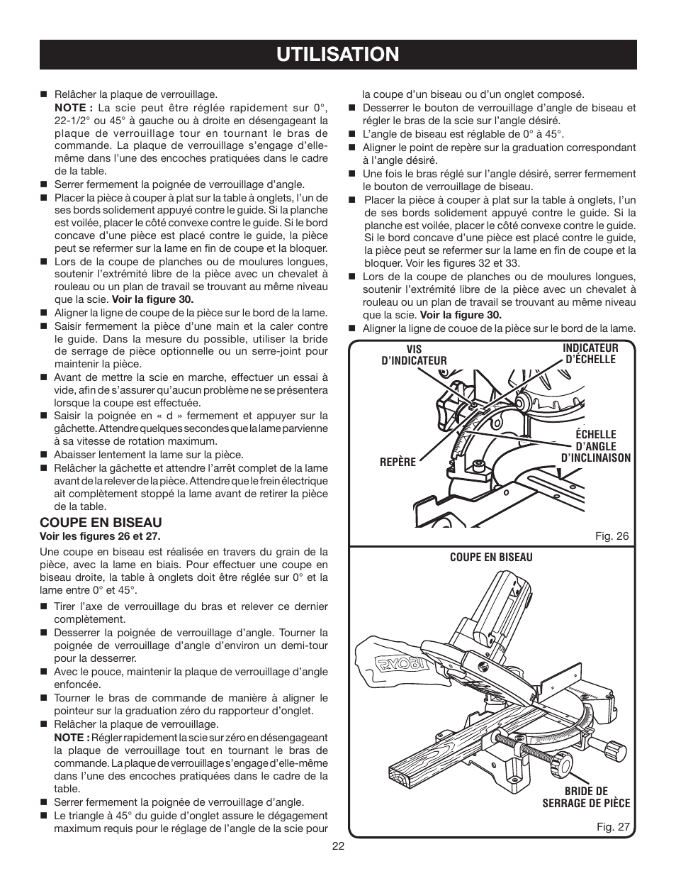 Utilisation | Ryobi TS1342L User Manual | Page 54 / 96