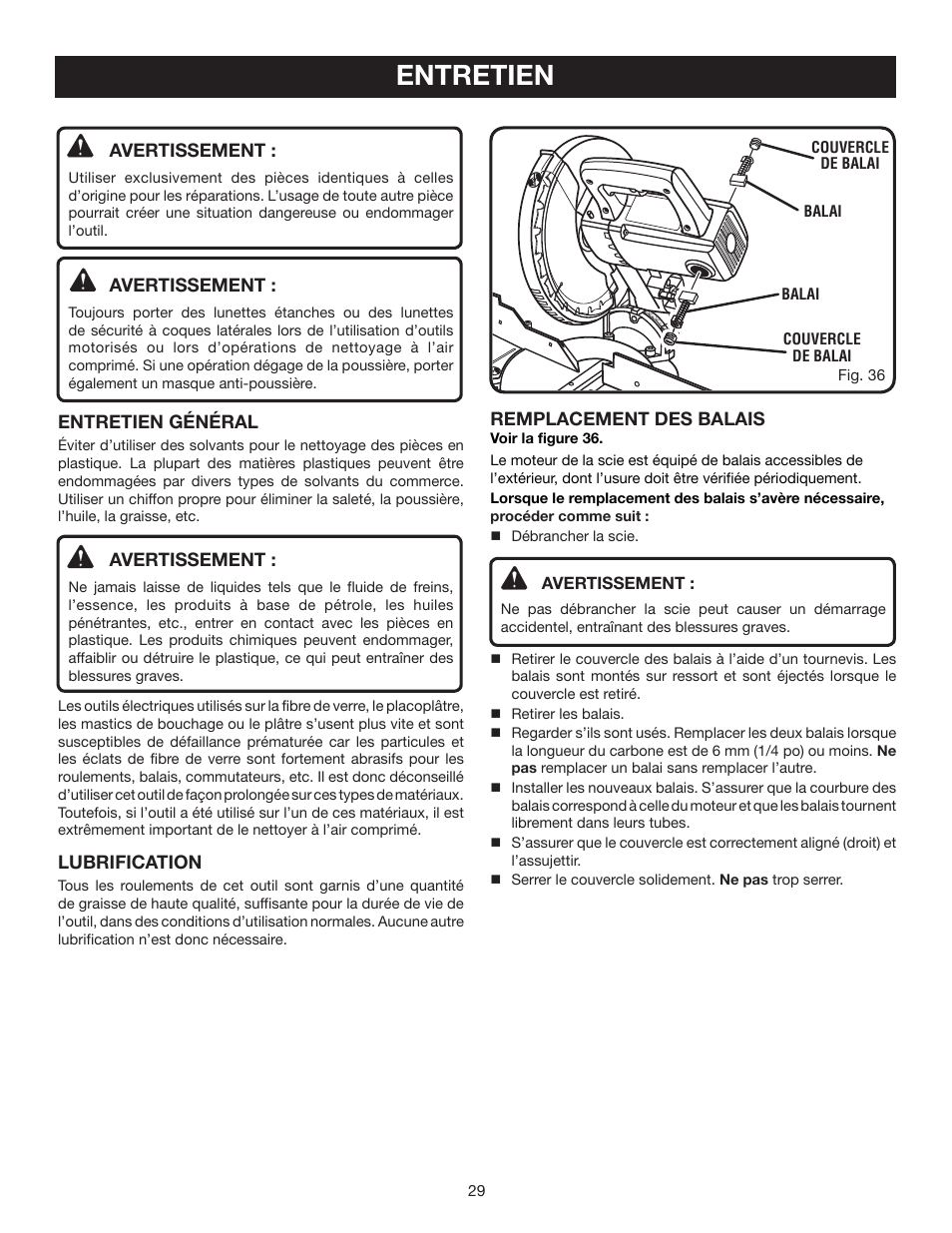 Entretien | Ryobi TS1342L User Manual | Page 61 / 96