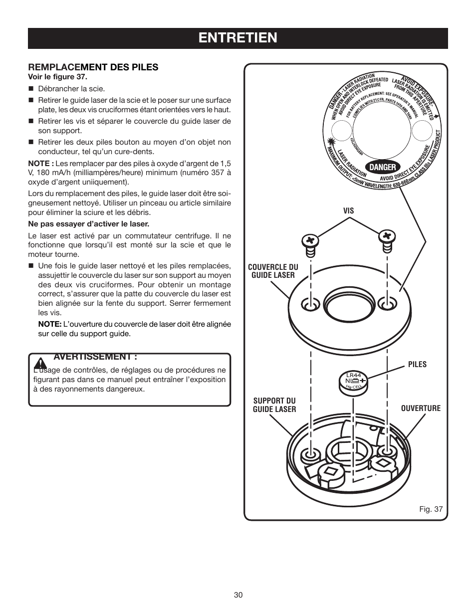 Entretien | Ryobi TS1342L User Manual | Page 62 / 96