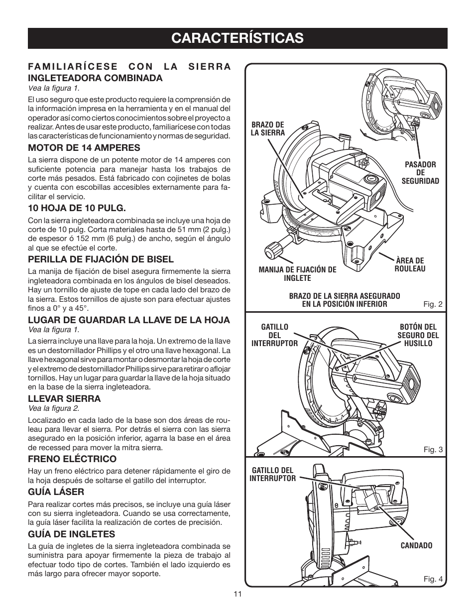 Características | Ryobi TS1342L User Manual | Page 75 / 96