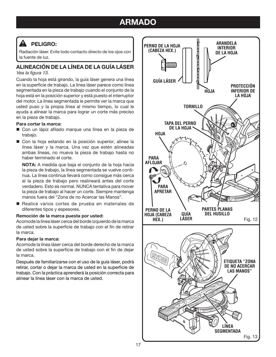 Armado | Ryobi TS1342L User Manual | Page 81 / 96