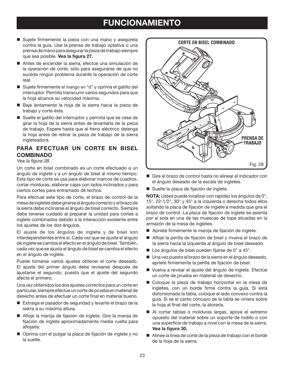 Funcionamiento | Ryobi TS1342L User Manual | Page 87 / 96