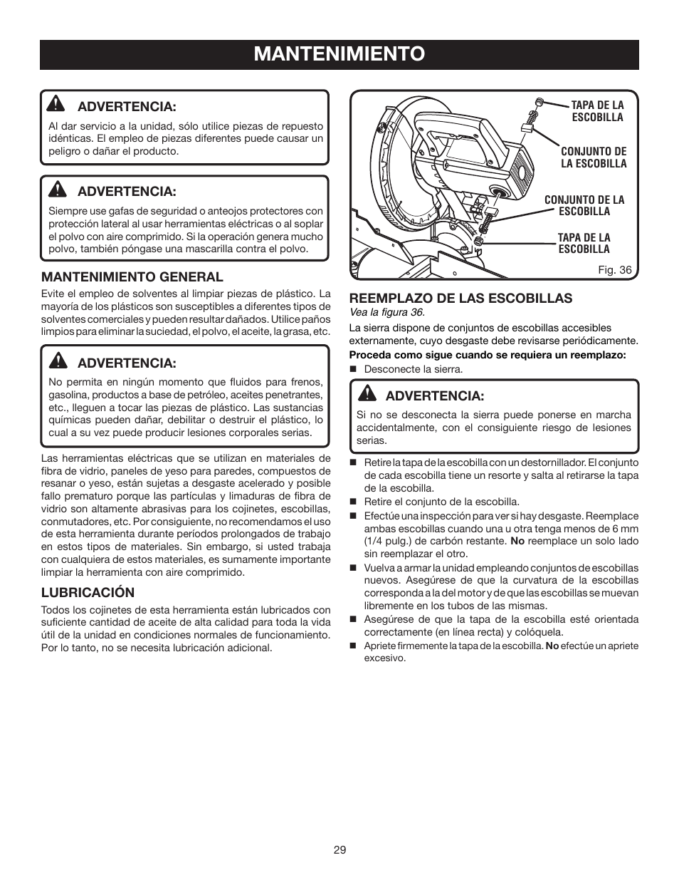 Mantenimiento | Ryobi TS1342L User Manual | Page 93 / 96