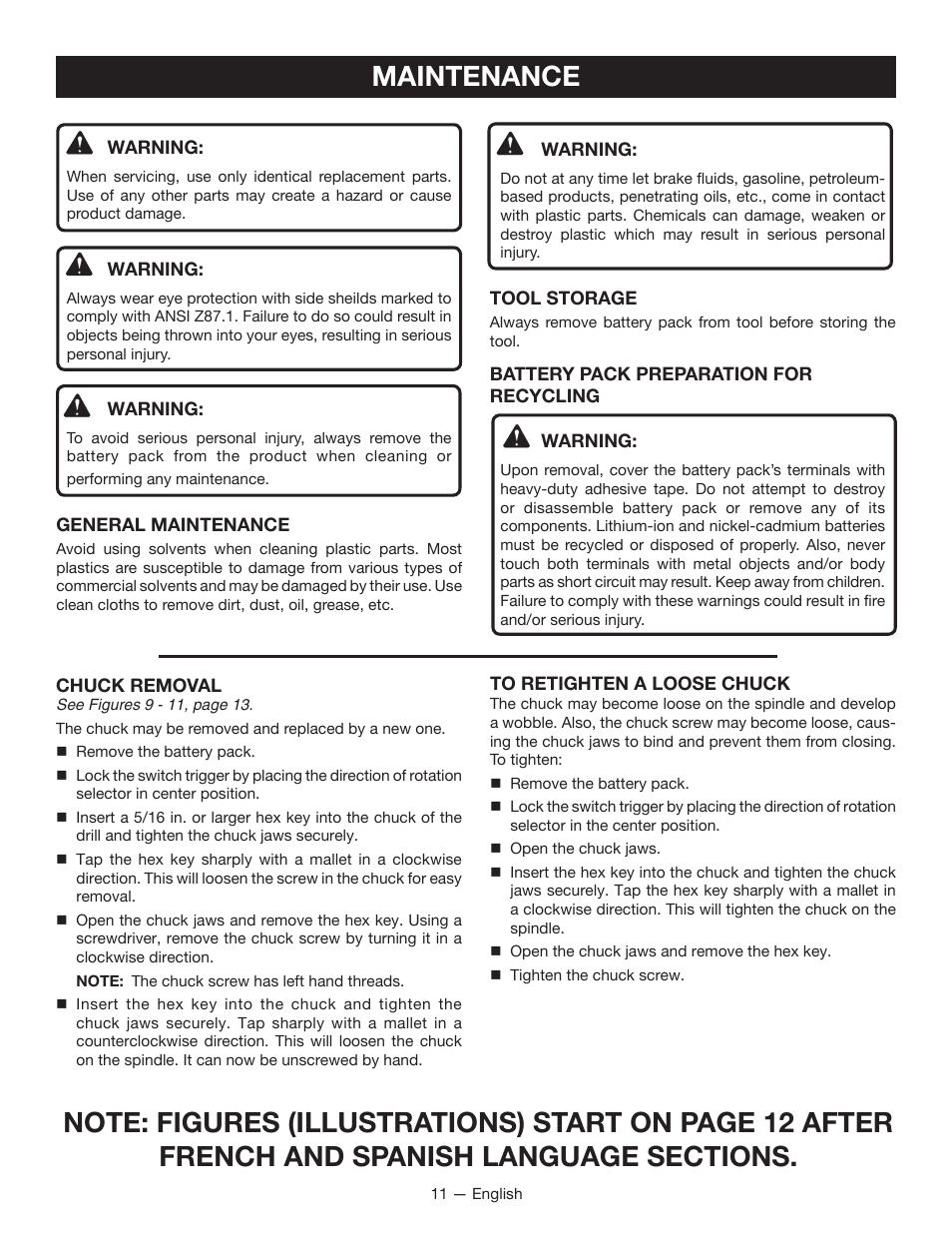 Maintenance | Ryobi CD100 User Manual | Page 11 / 36